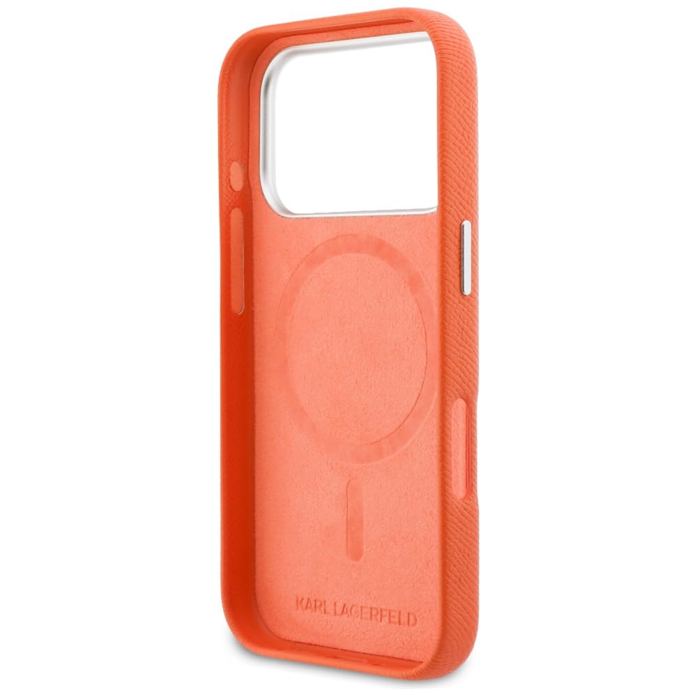 CG MOBILE Karl Lagerfeld Karl & Choupette Saffiano - Funda para iPhone 17 Pro Max compatible con MagSafe (naranja)