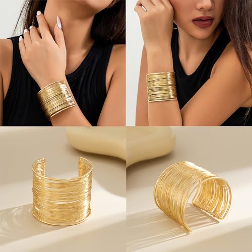 3PCS Chunky Gold Cuff Bracelets for Women Gold Statement Bangle Bracelets Set Arm Cuff Upper Arm Punk Jewelry2