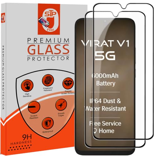 Image of STP FEEL Premium HD+ Tempered Glass Screen Protector Guard Compatible For Lava Virat V1 5G / Virat V1 (6.75 Inch, Pack of 2) | Edge to Edge Coverage With Easy to installation kit for Smartphone