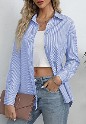 Diosun Womens Striped Button Down Shirts Classic Long Sleeve Stylish Collared Office Work Blouses Tops3