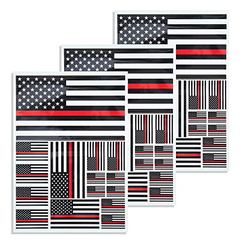 Image of CANTENDO 3 Pack Thin Red Line American Firefighter Flag Decal - Thin Red Line American Firefighter Flags Reflective Vinyl Car Stickers - for Car Window Bumper Waterproof Sticker (12 x 8.5 Inch)