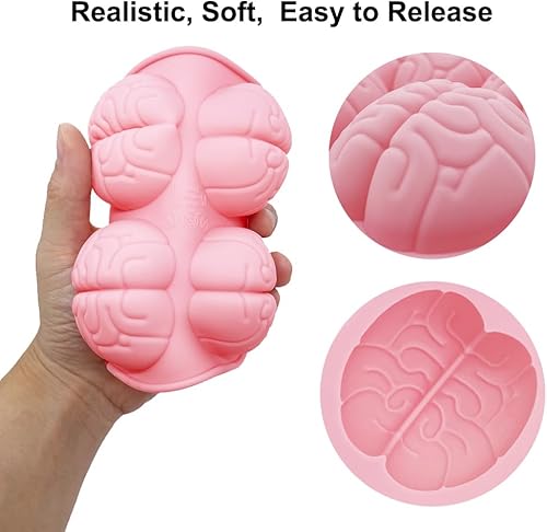 Miniatura 5 de Moldes de silicona 3D para cerebro humano, paquete de 2 moldes de silicona realistas con forma de órgano de Halloween para dulces, chocolate, pudín