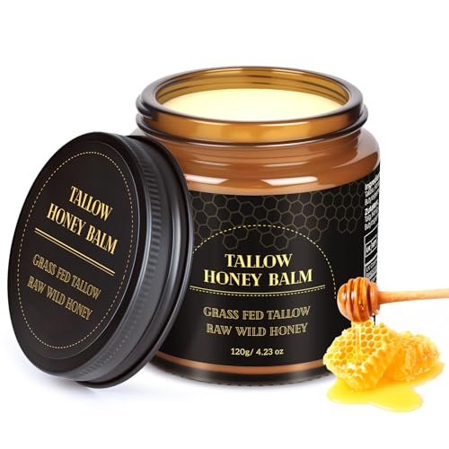 MEIDU Beef Tallow for Skin,Tallow and Honey Balm,Organic Grass-Fed Beef Tallow Balm with Raw Wild Honey, Face and Body Moisturizer (120g)