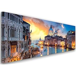 Feeby Panorama Foto op Canvas 1-delig 90×30 Schilderij op Canvas Langwerpig Canvasdoek Wanddecoratie Moderne Fotoprint Stad Architectuur Grand Canal Venetië Blauw