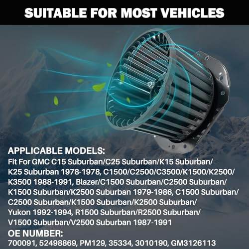 Image of 700091 AC Heater Blower Motor Fan Assembly Fit for Chevy Blazer c10 c20 c1500 k10 k20 k1500 k2500 r10 r20 r1500 r2500 v10 v20 Suburban c1500 c2500 c3500 k1500 k2500 k3500 Pickup for Gmc