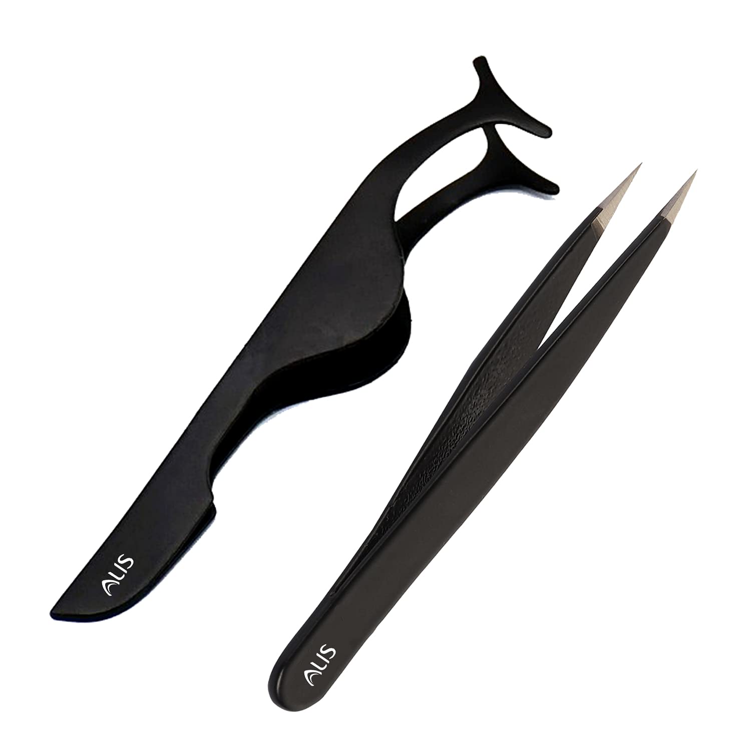 False Eyelashes Applicator Kit | Fish Tail Clip Tweezers for Lashes Application and Removal | Fake Lash Extension Remover Precision Tool | Eyelash Extension Tweezers Set of 2 Black