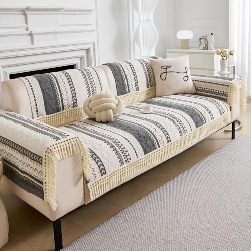 Image of HOMETHREADS Innovative European Premium Style Anti Slip Cotton Sofa Cover Mat with PVC Backing for Non-Slip Comfort (Grey, 1Pc Backrest | 70x70cm)