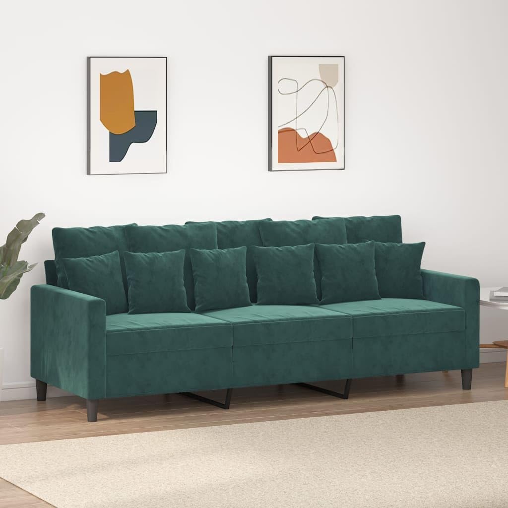 3-Seater Sofa Dark Green Velvet (100% Polyester) Living Room Furniture