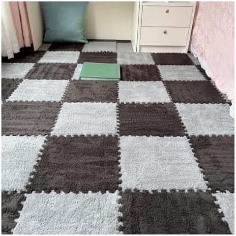 50Pcs Plush Foam Floor Mats - 48.44 Sqft Non-Slip Interlocking Carpet Tiles, Soft Washable Area Rugs for Bedroom, Playroom & Parlor - Dark Blue & Gray