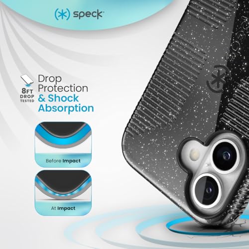Image of Speck CandyShell Grip iPhone 16 Case - Slim MagSafe - Black Glitter /Steel Black