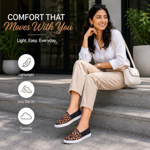 Image of TRASE Women Lightweight Slip-on Bellies | Comfortable Fabric Flats for Everyday Walking | Soft Insole | Flexible Anti-Skid Sole | Casual Printed Shoes