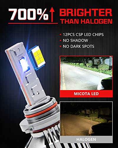 Micota 9005/Hb3 High Beam H11/H9/H8 Low Beam Led Headlight Bulbs Combo,240W 40000 Lumens,700% Super Brighter 6500K Diamond White Conversion With Cooling Fan,Halogen Replacement,Plug-And-Play,Pack Of 4 #TOP1