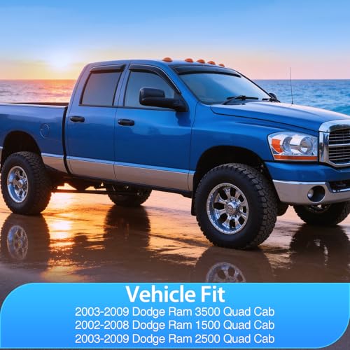 Image of Nilight Tape-On Rain Guards for Dodge Ram 1500 Quad Cab 2002-2008, 4PCS