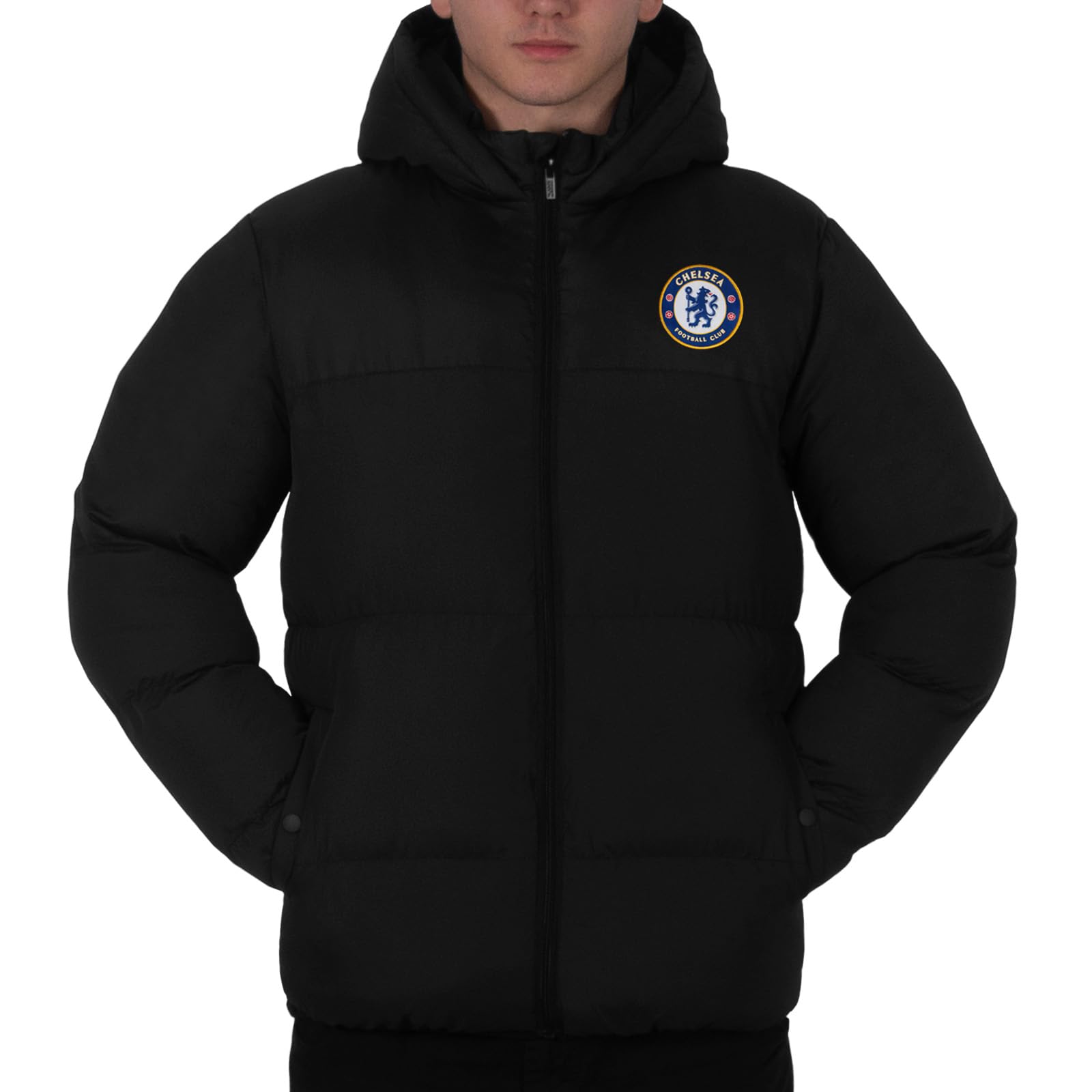 Chelsea Mens Quilted Jacket Hooded Winter Coat Official Gift Black Zip Large