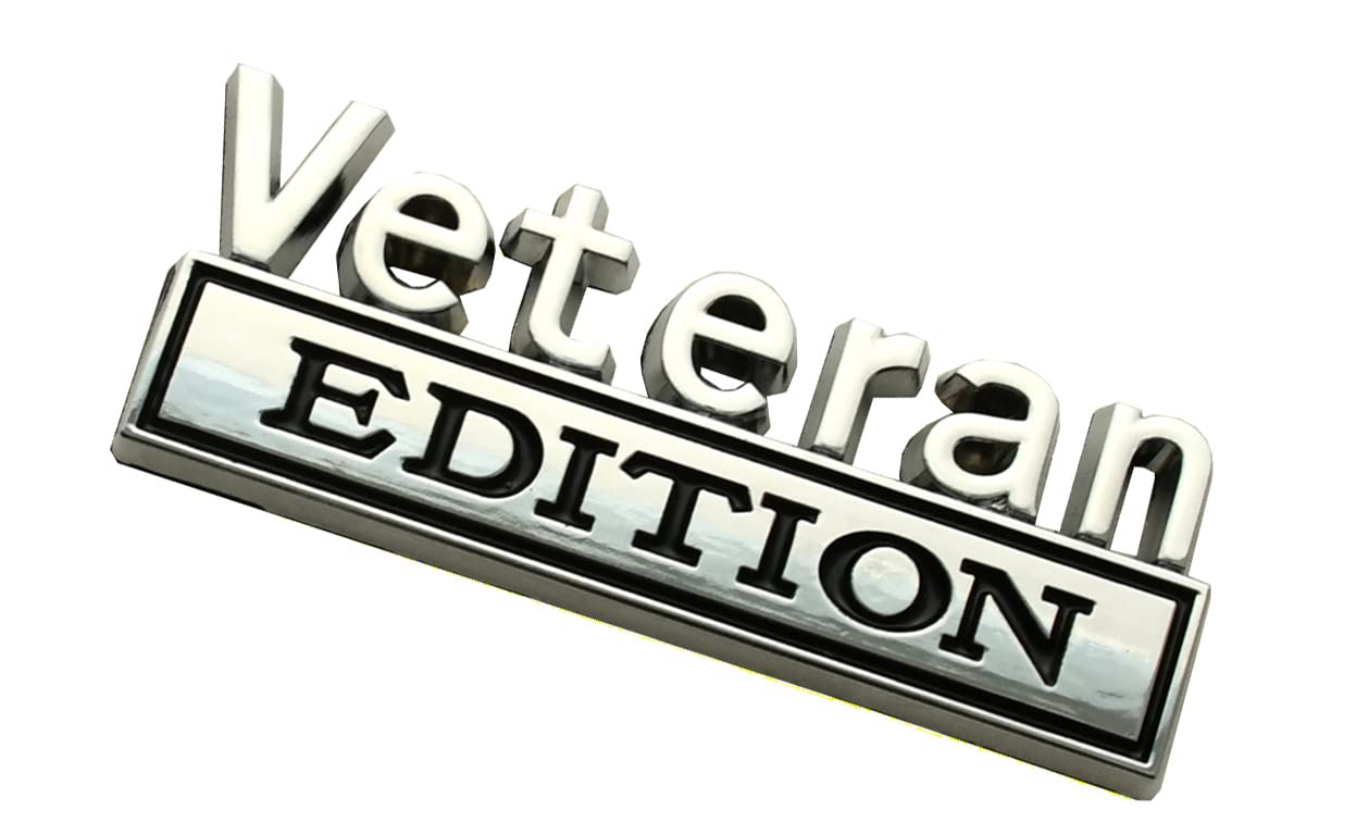 Veteran Edition Car Emblem, 3D Raised Metal Car Decals Exterior Truck Stickers Car Badge (Chrome/Black)