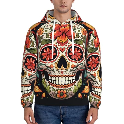 Men's Fleece Pullover Hoodie Long Sleeve Hooded Colorful Sugar Skull Sweatshirt Casual Shirts With Pockets Large Black2
