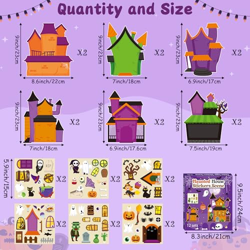 CY2SIDE Halloween Haunted House Scene Sticker - 12 Set Halloween Ghost Sticker for School Rewards, Haunted House Scene for Classroom Activities - image 2
