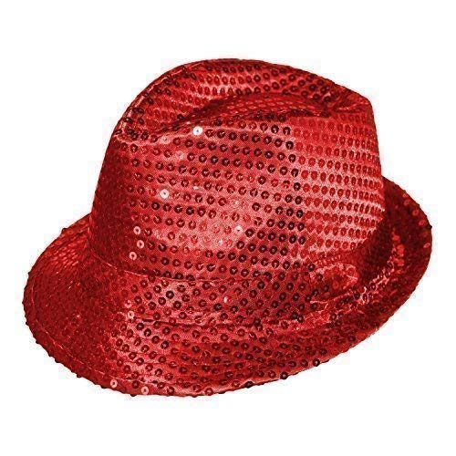 Robelli Adult/Kids Colourful Fancy Dress Sequin Fedora Hat (Red)