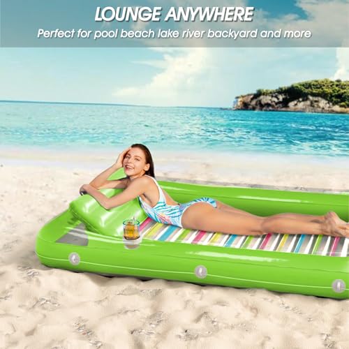 Image of Inflatable Tanning Pool Lounger Float - Jasonwell 4 in 1 Sun Tan Tub Sunbathing Pool Lounge Raft Floatie Toys Water Filled Tanning Bed Mat Pad for Adult Blow Up Kiddie Pools Kids Ball Pit (LG,L)