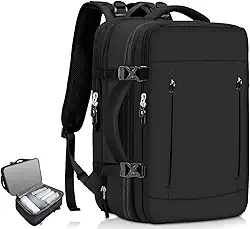 Mochila Expansivel, Mochila Viagem, Grande Capacidade, 45 x 32 x (18-29) cm, com USB, para Trilha e Esportes Ao Ar Livre, À Prova de Respingos, Preto