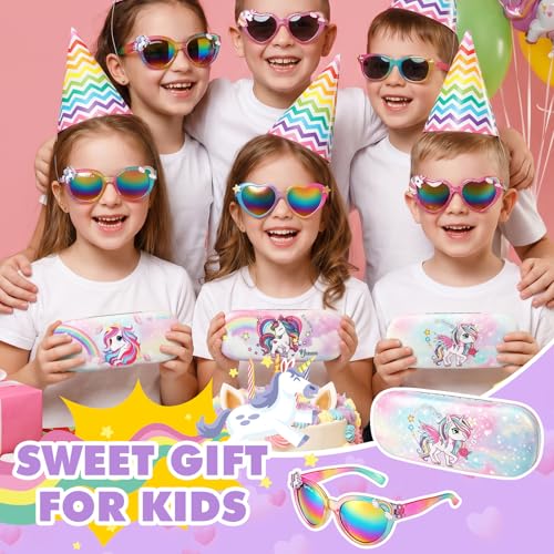 Image of Kids Sunglasses Girls Unicorn Heart Eyeglasses UV Protection Toddler Sunglasses with Sunglass Case for Party Beach