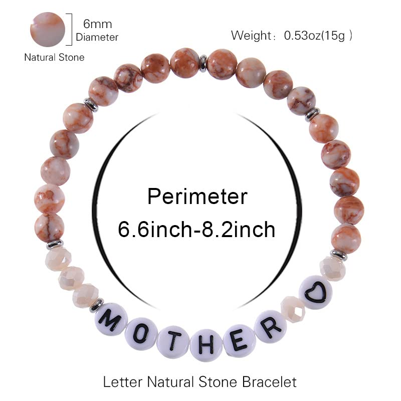 Image of Dainty Natural Stone Letter Beads Charm Bracelet Healing Bracelet Mother's Day Love Gifts to Grandma /Mom /Sister /Niece-Granddaughter