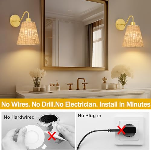 Image of Vintage Battery Operated Wall Sconce with Flower lampshade,Rechargeable Battery Powered Wall Light with Remote Control with 15 Colors for Room Decor