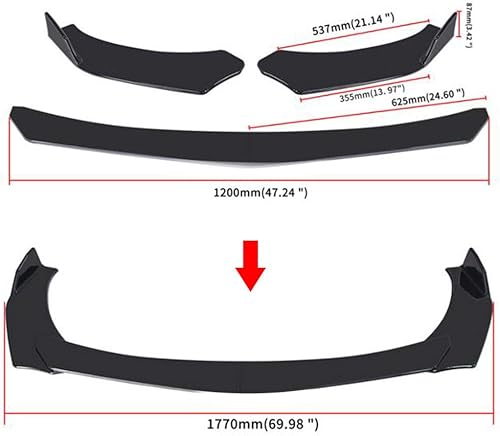 Miniatura 3 de Juego universal de kit de carrocería para alerón y difusor de parachoques delantero de automóvil + kit de carrocería para extensión lateral de