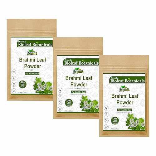 Image of Bioleaf Botanicals Brahmi Powder | 100% Pure & Natural | For Hair Growth, Scalp Nourishment & Glowing Skin | Herbal Powder for Face & Hair Masks | Chemical-Free - 100g x 3 (Total 300g)