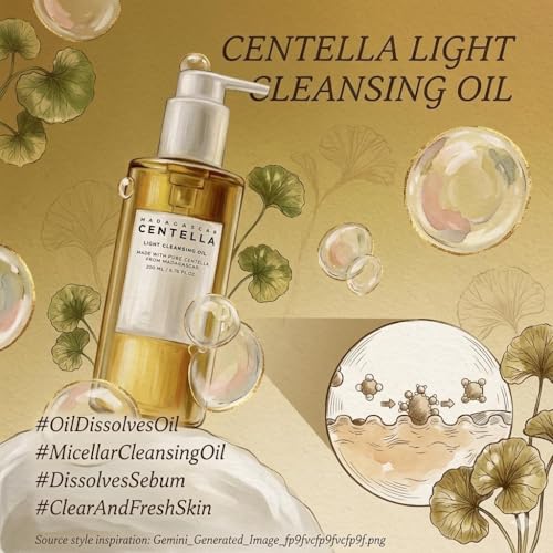 Image of Madaagassar Centella Light Cleansing Oil | Gentle Makeup Remover & Deep Cleansing 200 ml for Sensitive Skin with Calming and Hydration Benefits (Style-18)
