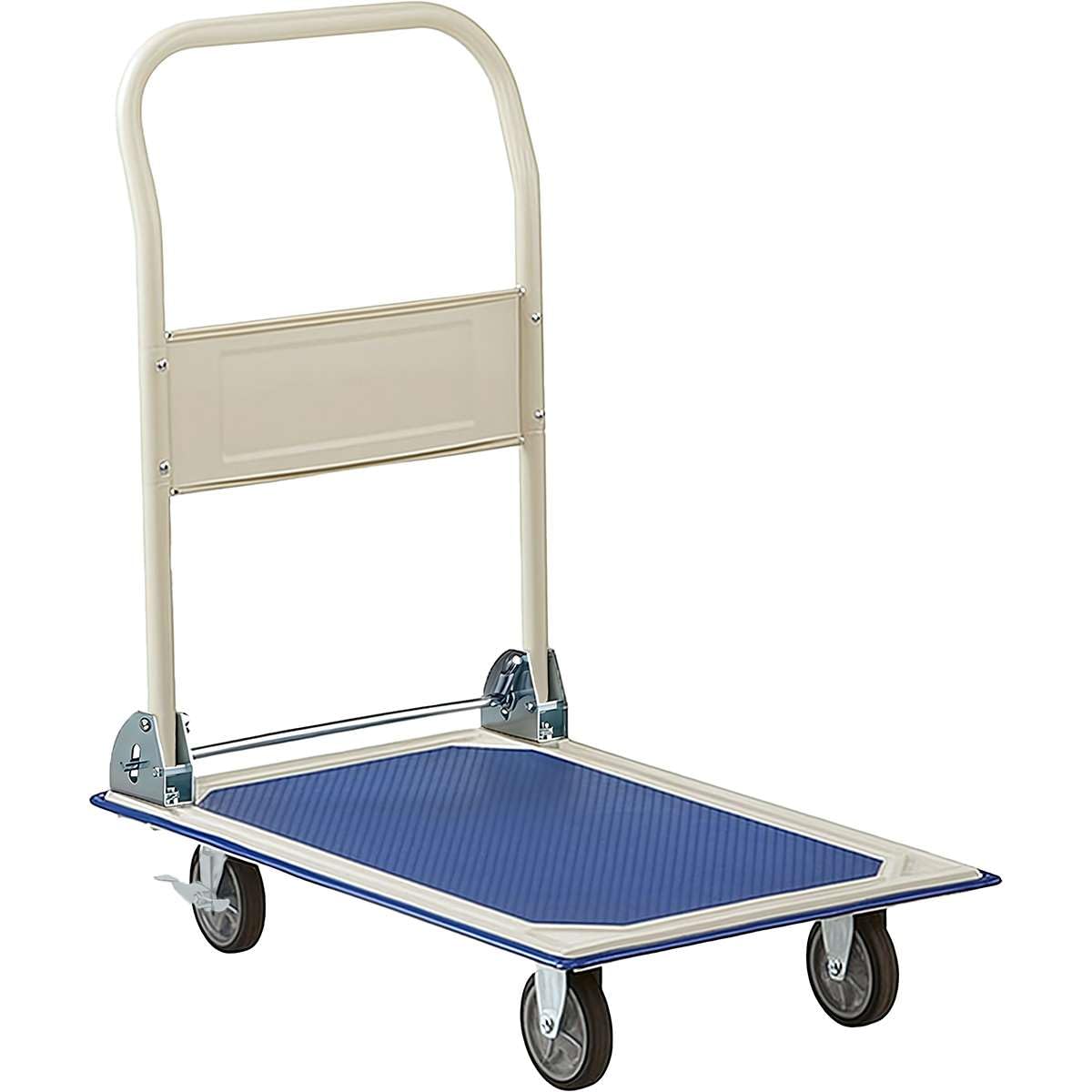 Carrello pieghevole in acciaio con piattaforma – Carrello con piattaforma da 136,1 kg con maniglia pieghevole, piattaforma antiscivolo e ruote dei freni, carrello resistente per magazzino, ufficio