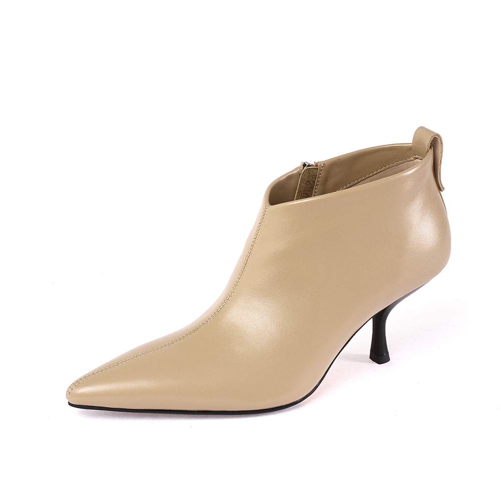 TinaCus Womens Handmade Genuine Leather Poiinted Toe Side Zip Mid Stiletto Heel Fashion Ankle Boots