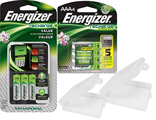 Energizer Rechargeable AA and AAA Battery Charger Includes 4 AA NiMH 1300mAh Rechargeable Batteries Plus 4 AAA 700mAh NiMH Batteries with AA and AAA Cases