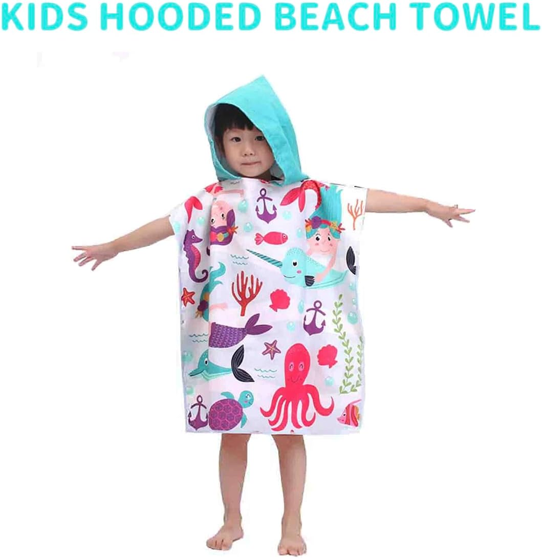 Cute Animal Hooded Beach Towel, Microfiber Bath Towels For Kids Toddler Infant Boy Girl, Animal Towels For Bath Pool Swim Swimwear Summer Beach Cartoon Shower Gifts (24x24 Inch, Marine Animal) - Image 2
