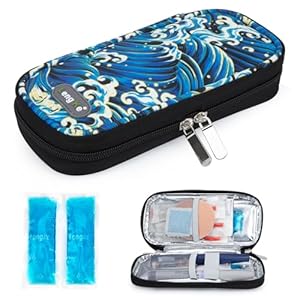 YOUSHARES Insulin Cooler Travel Case, Diabetes Travel Case with 2 TSA Approved Ice Pack Keep Medicine Cool and Stable, Diabetes Organizer Cooling Bag for Insulin Pen and Diabetic Supplies (Waves)
