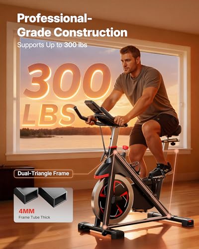Image of Merach Magnetic Exercise Bike, Heavy Duty Stationary Bike with Automated Resistance, 300 350 Lbs Weight Capacity, Low Noise Indoor Workout Bike for Home Gym with Self-Developed App