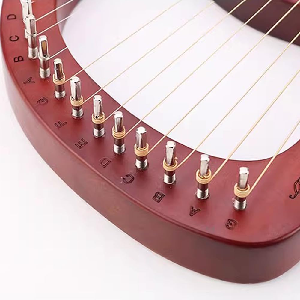 Lyre Harp, 10 Corde Metalliche, Arpa Acustica Professionale in Mogano, Strumento Musicale Portatile in Legno Massello, Arpa per Principianti, con Chiave di Accordatura
