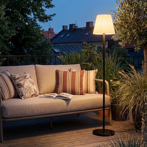 Dansny Solar Outdoor Floor Lamp with Light Sensor Solar+USB Charging Outdoor Lamps for Patio Waterproof Rechargeable Floor Lamp Cordless Dimmable Warm White RGB LED Patio Lamp for Yard Garden Lawn.