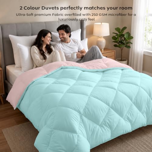 Image of AYKA Reversible Comforter 220 GSM Microfiber Reversible AC Comforter /Blanket for Winter /Quilt /Duvets for Queen Size Single Bed Comforter (60 * 90, Aqua & Peach)| TC - 220