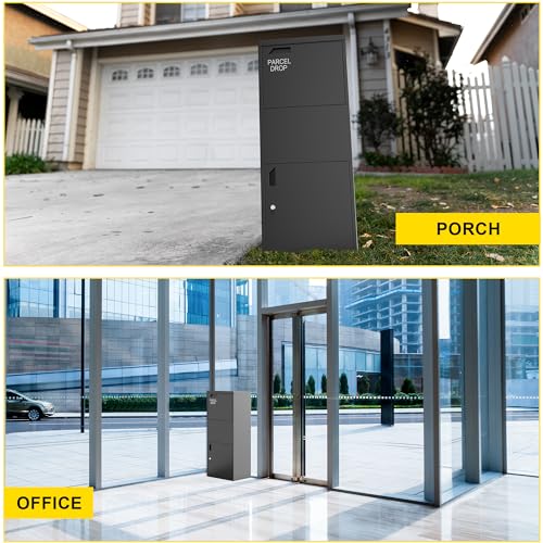 Image of Merapi Pre-Assembled Package Delivery Box, No-Install Parcel Drop Box, Weatherproof Anti-Theft Steel Design (Cast Iron Black)
