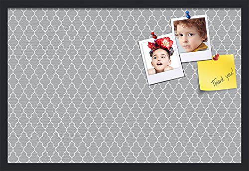 Pinpix 30X20 Custom Cork Bulletin Board Quatrefoil Grey Poster Board With A Canvas Style Photo Board, Framed In Satin Black (Pinpix-284) #TOP2