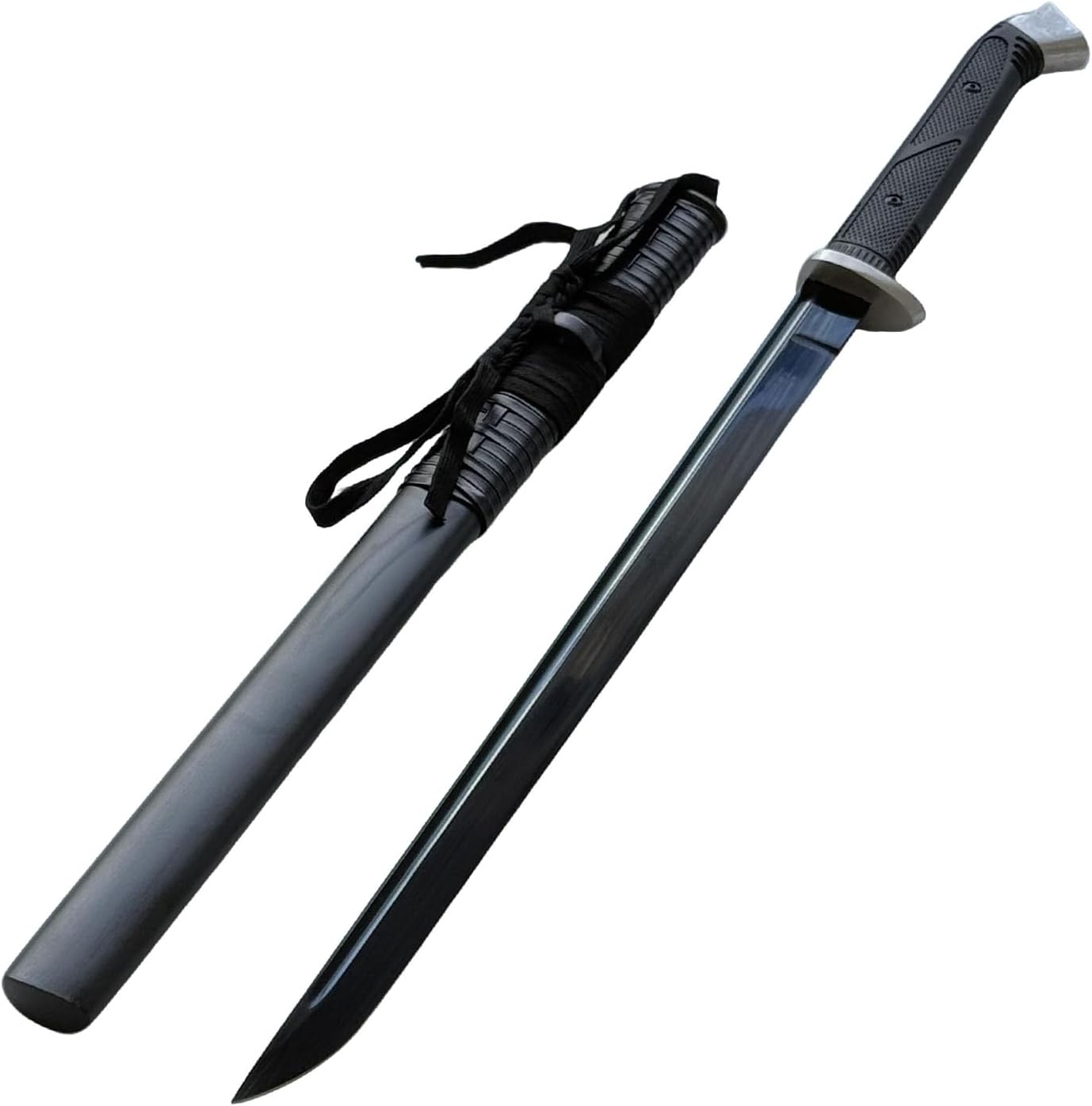 34" 1065 Carbon Steel Katana with Scabbard TPR Handle and Full Tang Black Blade Sharp Real Sword,for Martial Arts,Practice, Collection, Outdoor