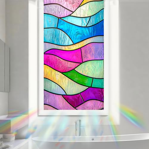 Image of Nuxovilar Sparkle Stained Glass Colorful Wave Window Film 17.7x39.4 PVC
