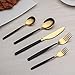 Berglander 30 Stück Edelstahl Besteck Set, Schwarzer Griff mit Gold Mund Gemischte Besteck Set Service für 6 (Schwarz, Golden)
