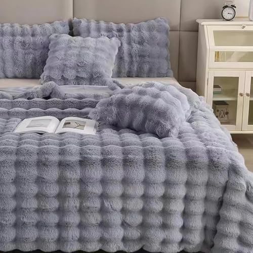Coperta in Pelliccia di Coniglio Imitazione, Ispessita su Entrambi I Lati E Lavabile, Antistatica per Divani Letto, Decorazione per La Casa Multi-Misura (Light Grey 200x230cm/80x90)