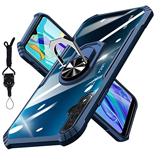 Huawei nova 5T ケース クリア リング付き 耐衝撃 TPU 透明 衝撃吸収 米軍MIL規格 ストラップホール付き 車載ホルダー対応 全面保護 Huawei nova 5T ケース 薄型 軽量 スタンド機能 カメラ保護 携帯カバース クラッチ防止 人気 ブルー RP61-DF-N5T-QIN