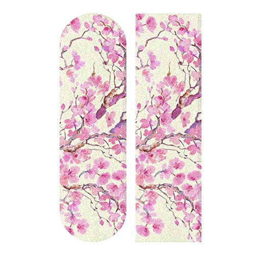 Hupery Cherry Blossoms Skateboard Grip Tape Longboard Griptape Waterproof Grip Tape Sheet Sticker Deck Sandpaper Griptape 33.1x 9.1 inch