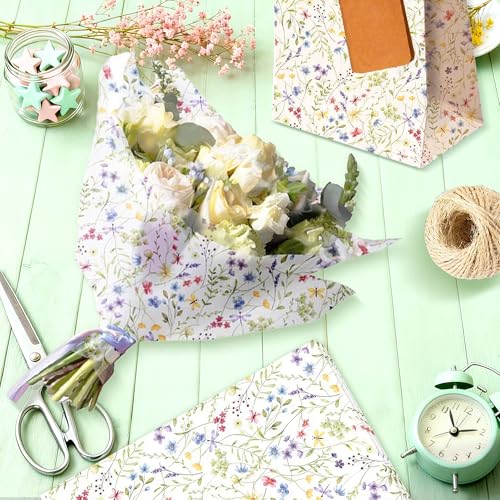 JeVenis 50 Blatt Wildblumen Geschenkpapier mit Blumenmuster für Babyparty Hochzeit Geburtstag Brautparty und Partydekoration
