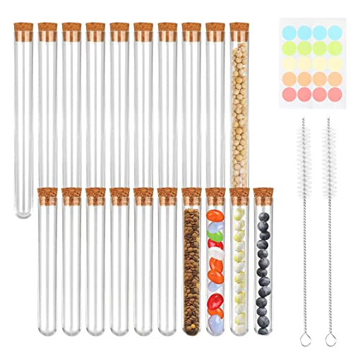 20 Pièces Tube a Essai Verre 20ml Tube a Essai Plastique avec Bouchon 15ml Eprouvette Plastique 2 Capacité Tube Essai Verre Tube Verre Bouchon Liege pour Laboratoire Bonbons Epice Plante