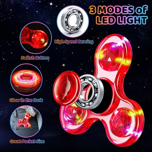 Image of Fidget Spinner 2 Pack, Light up Sensory Fidget Toys Adults Kids 4-8-12 with Autism ADHD, Kids Travel Toys Anxiety Stress Relief Teen Boy Gifts, Classroom Prizes Glow Birthday Party Graduation Gifts